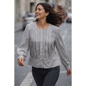 Josephine Woman Blouse Womens 22W Gray Good Pleated Long Sleeve Button Hem Top